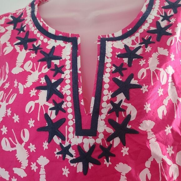 Talbots‎ Bright Pink Lobster Print 100% Cotton Tunic - Picture 4 of 6